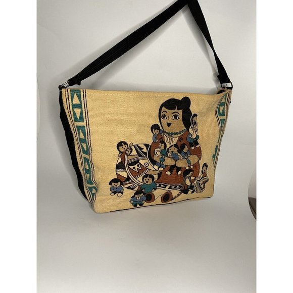 Storyteller Canvas Big Tote Bag Western Southwestern Native Ethnic Zip - Picture 3 of 12